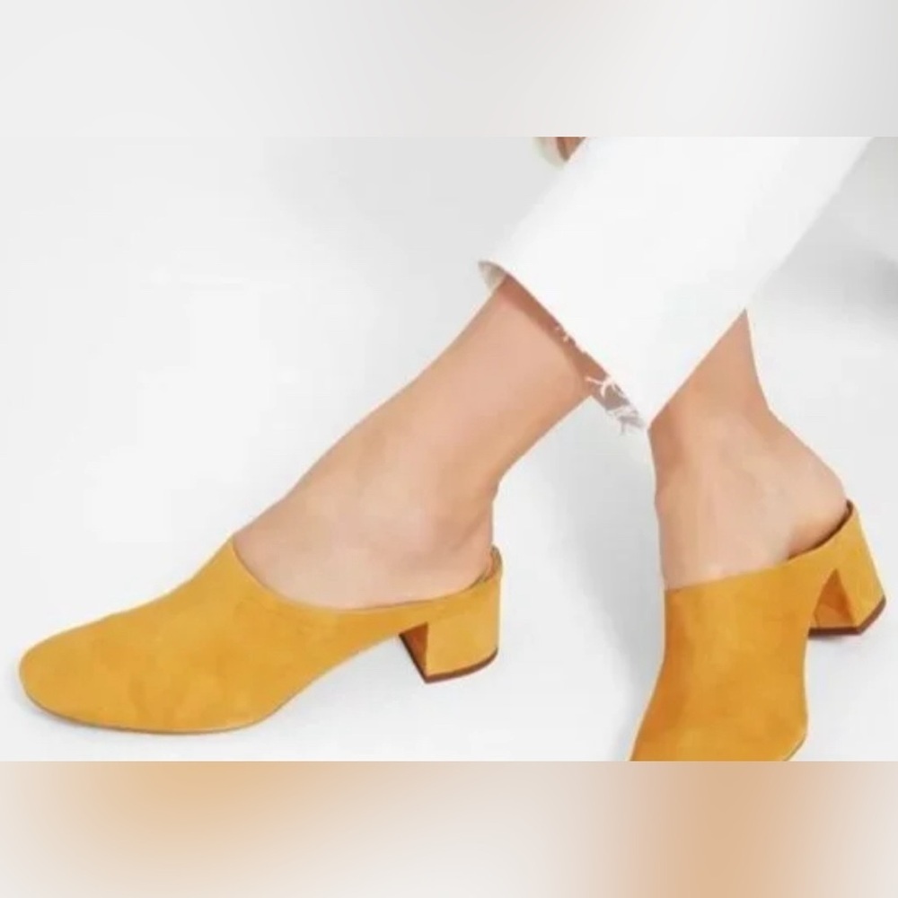 Everlane The Day Mule Suede Leather Yellow Block Heel Clog Round Toe 7
